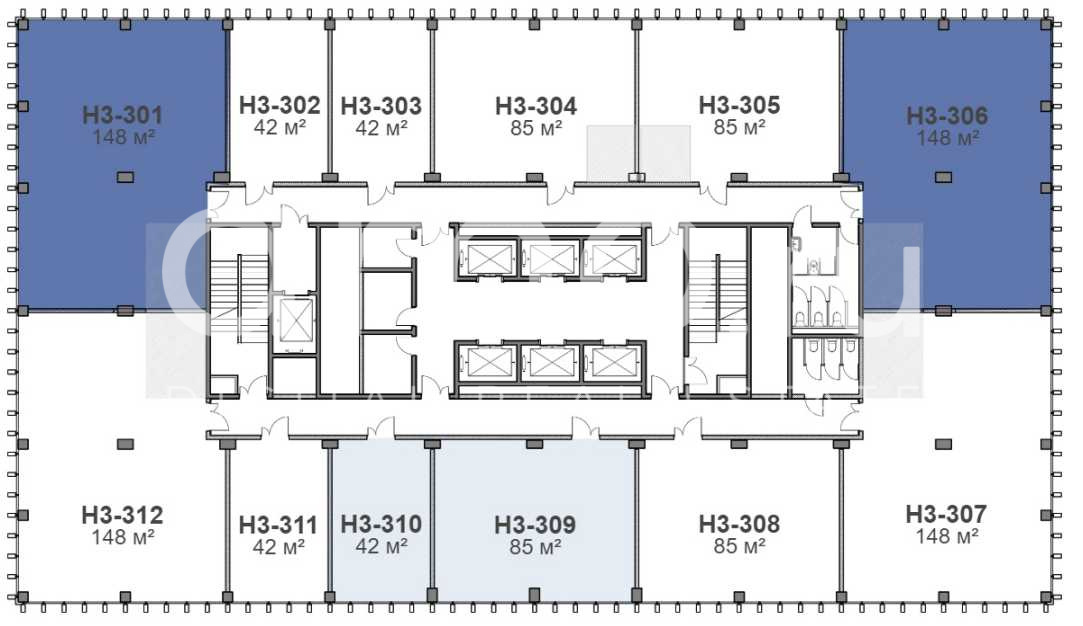 Планировка офиса 85-381 м², 3 этаж, БЦ «Stone Ходынка»