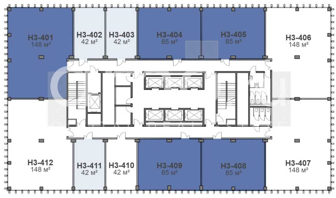 Планировка офиса 42-614 м², 4 этаж, БЦ «Stone Ходынка»