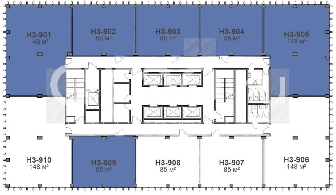 Планировка офиса 85-954 м², 9 этаж, БЦ «Stone Ходынка»